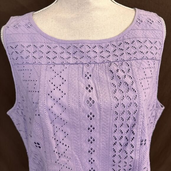 NEW Talbots Lavender Purple Eyelet Scoop Neck Top XXL 16P Sleeveless - Picture 3 of 8